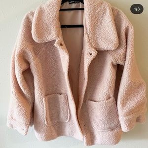 Baby pink 2 pocket front teddy coat